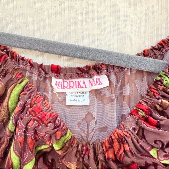 Marrika Nakk Velvet Details Lace Trim Bell Sleeves Peasant Boho Top One Size - Picture 3 of 6